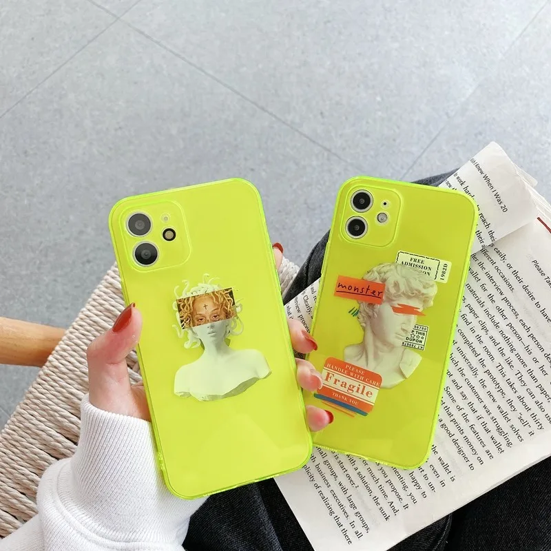 Фото Флуоресцентный Модный мягкий чехол с статуей для Iphone 11 12 Pro Max Mini 7 8 Plus Xr X Xs Max, чехол для телефона в стиле ретро, Современные чехлы, Обложка №4