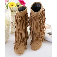 hot 3 layers fringe boots low heel tassel moccasin flat mid calf women boots plus size 3543 drop ship womens boots