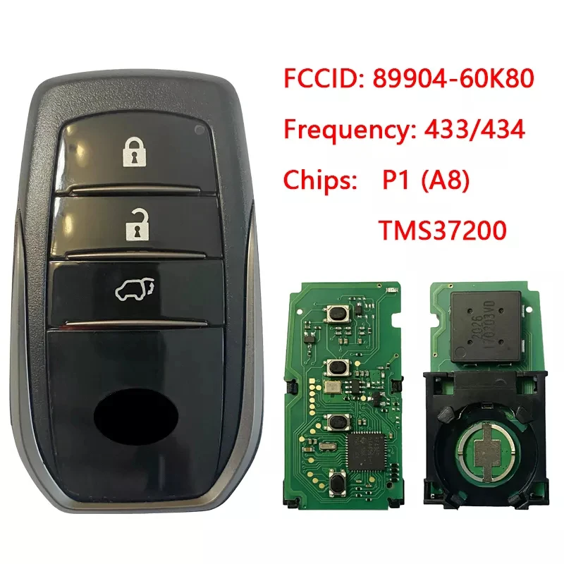 

Послепродажный транспондер CN007154 с 3 кнопками, смарт-ключ 433 МГц P1 (A8) 89904-60K80 BJ2EW для Toyota Land Cruiser 2016-2017