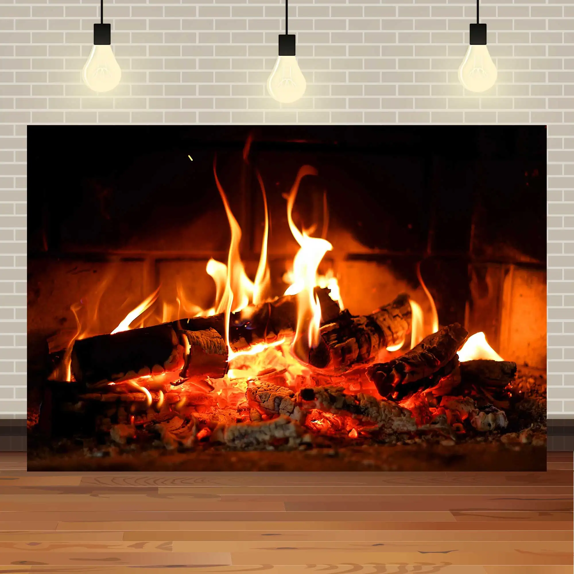 

SeekPro Brick Wall Fireplace Wood Fire Burning Flame Photography Backdrop Baby Portrait Photo Background Photo Studio Photocall