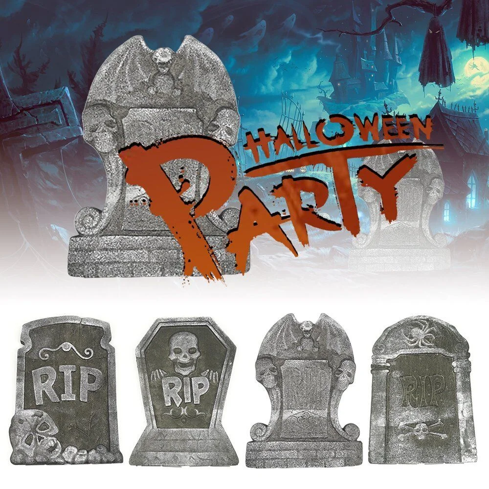 

4pc Foam Skeleton Halloween Decorations for Home Grave Bat Party Supplies Halloween Accessories Horror House Props Rip Tombstone