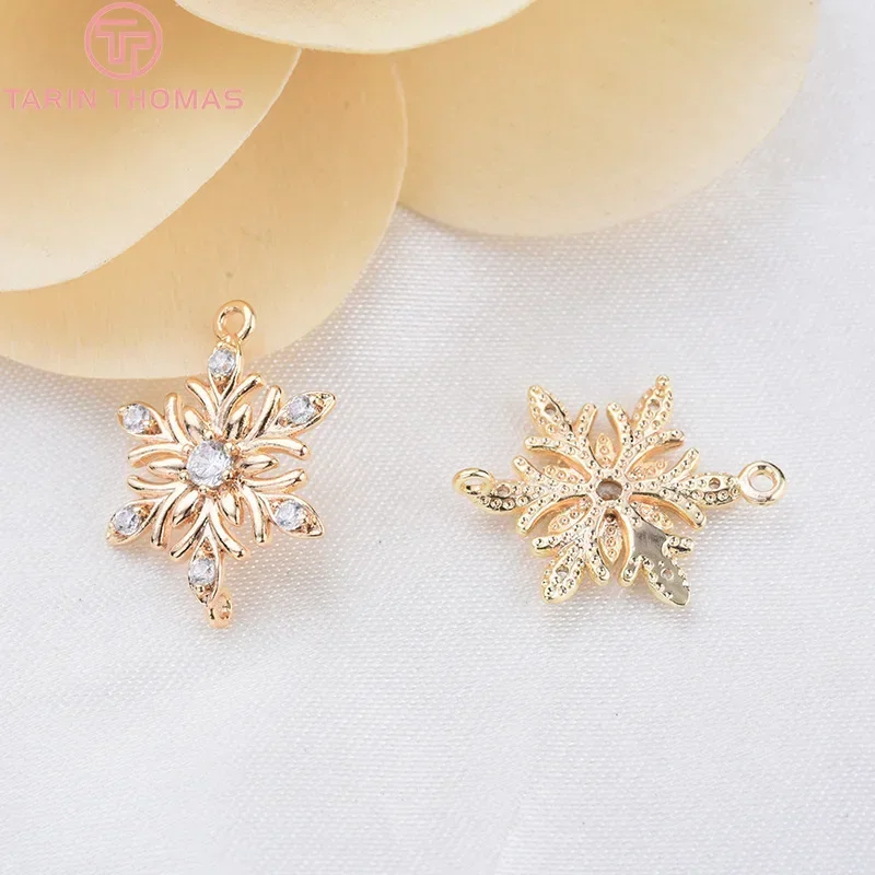 (1678) 4 шт. 13x18 мм 24 К золотого цвета латунь с цирконом цветок соединитель подвески