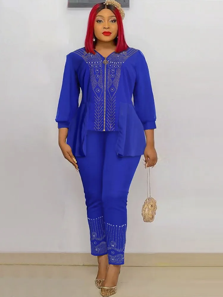 

Two 2 Piece Set Africa Clothes For Women Top Trousers African Dashiki Elegant Fashion Slim OL Work Suit Party Lady Matching Sets