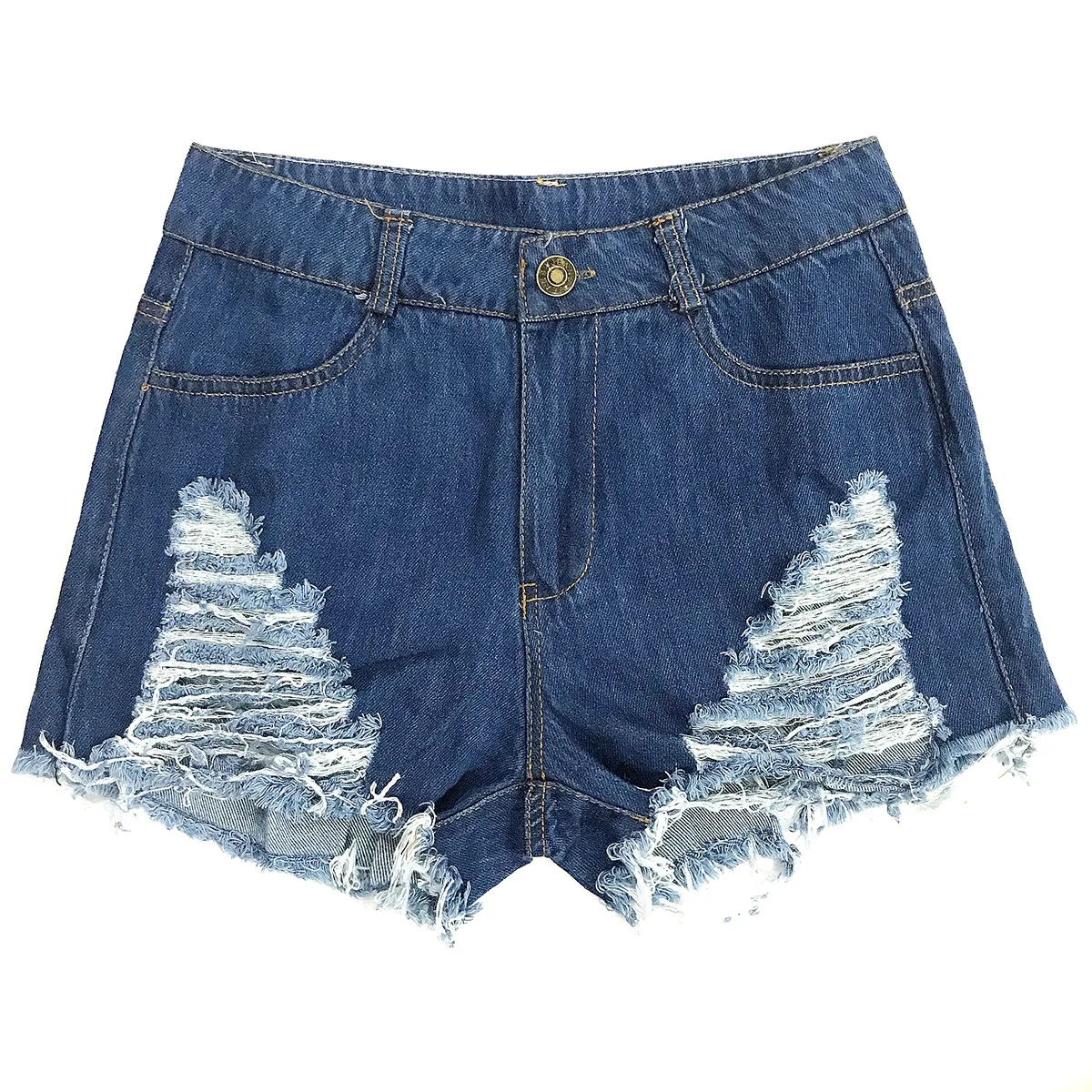 

2021 New Women's Hole Ripped Distressed High Waist Denim Biker Shorts Jeans
