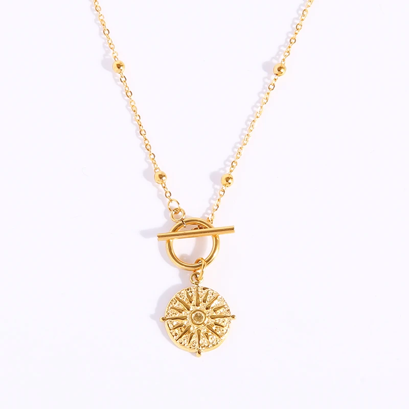 

Stainless Steel Sun Coin Necklace For Women Metal Sun Necklaces Toggle Chain Choker FASHION Jewelry