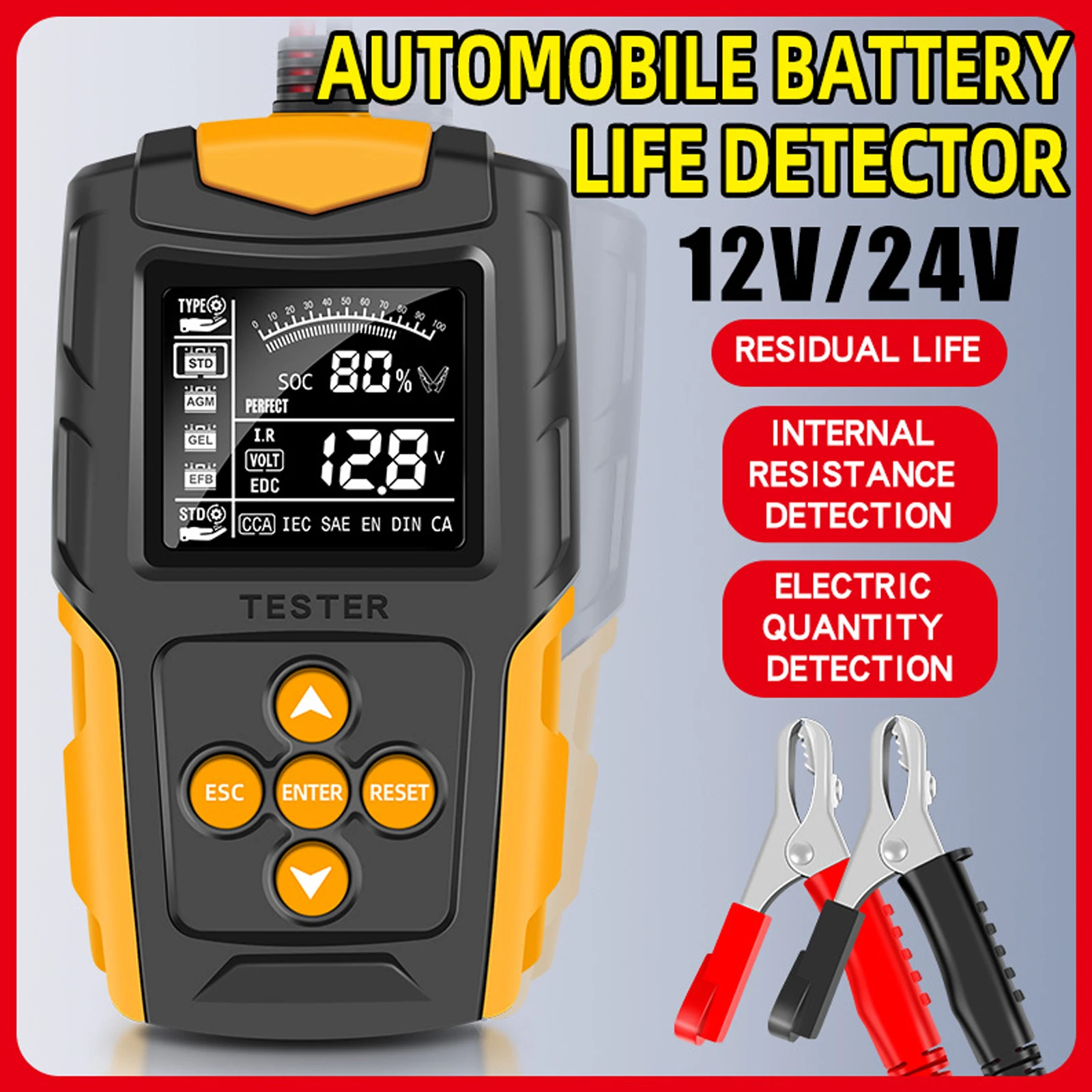 

Car Battery Tester Battery Analyzer 12V/24V CCA 3Ah-200Ah Volts Battery Tester For The Car Quick Cranking Charging Diagnostic