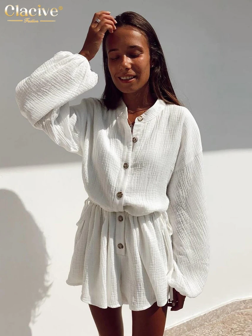 Clacive модный свободный белый хлопковый женский комбинезон 2024 элегантный