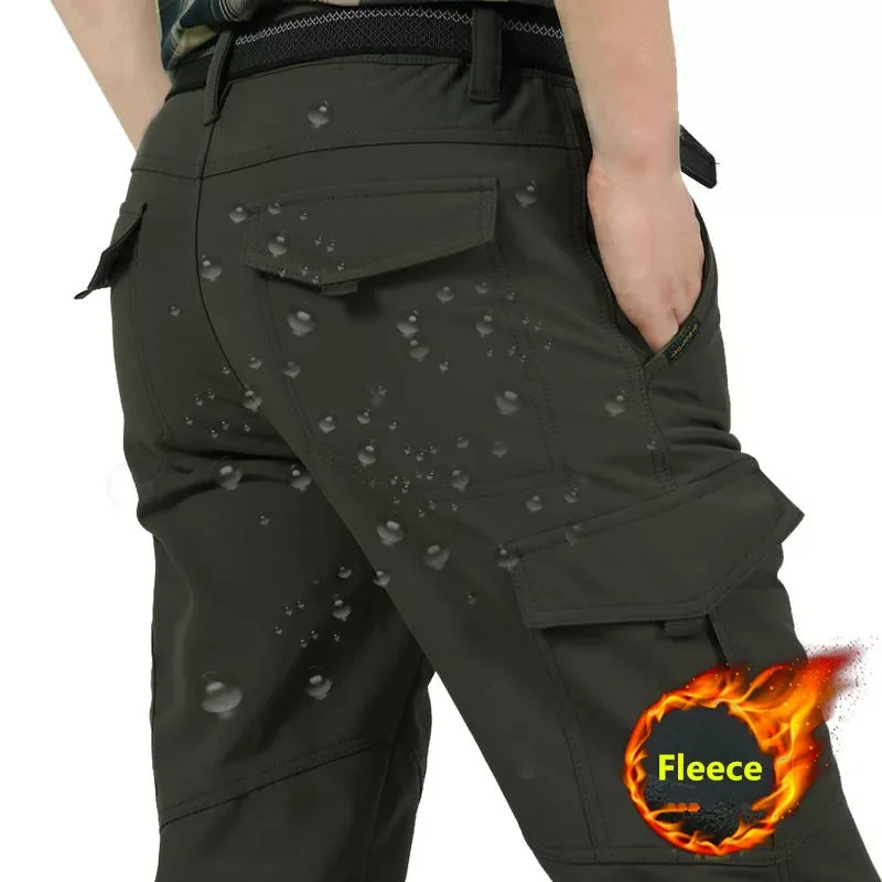 Winter Thick Fleece Warm Stretch Cargo Pants Military SoftShell Waterproof Casual Pants Tactical Trousers Plus Size 4XL|Casual P