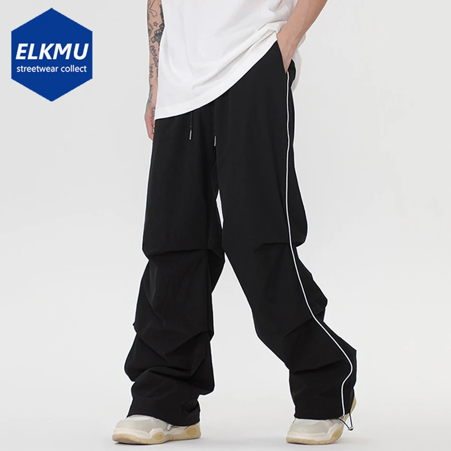 

Hip Hop Streetwear Pants Men Pleated Loose Joggers Trousers Harajuku Y2K Pants Black Khaki Sweatpants