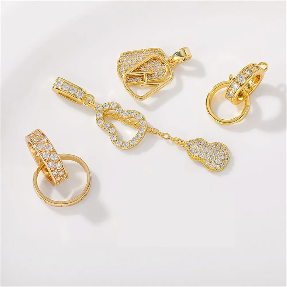 

1pcs 18K gold color inlaid zircon gourd tail chain double C pendant handmade DIY bracelet necklace ear jewelry accessories