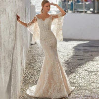 queen vintage mermaid wedding dresses2022 soft satin beach bridal gowns v neck sleeveless lace appliques party vestido de novia