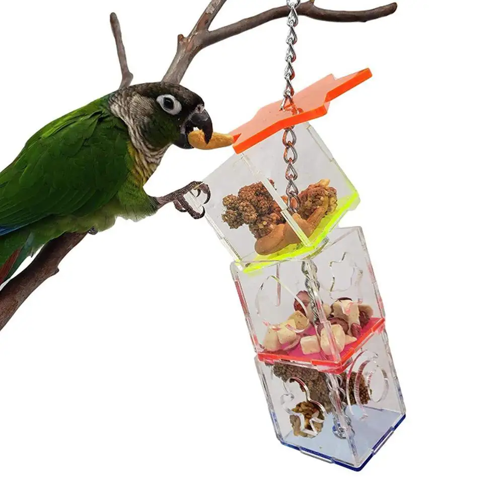 

Transparent 3 Layer Parrots Food Feeder Hanging Parrot Nibbled Toys Feeder Pets Birds Forager Feeding Boxes Cage Birds dropship