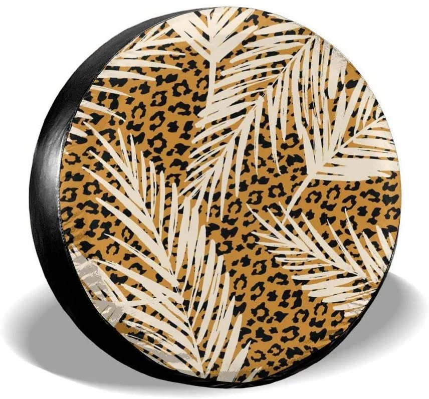 

3d-чехлы для колес запасные, бесшовные экзотические Чехлы для колес с рисунком пальмовых листьев и животных, пыленепроницаемые водонепроницаемые чехлы для колес для внедорожника