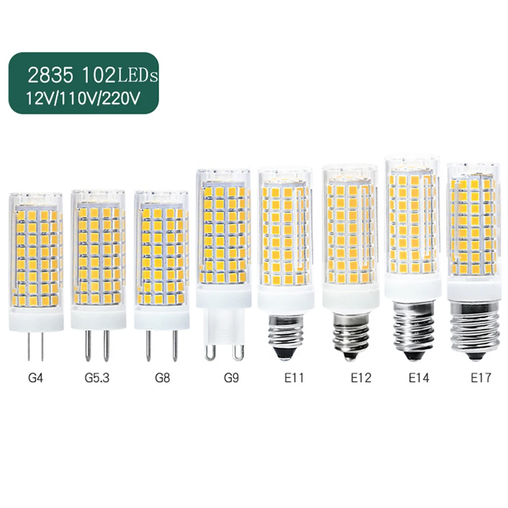 12V 24V 110V 220V G4 G8 GY6.35 E11 E12 E14 LED corn crystal Bulb 10W 102LEDS  SMD2835 led Crystal Spotlight chandelier Bulb