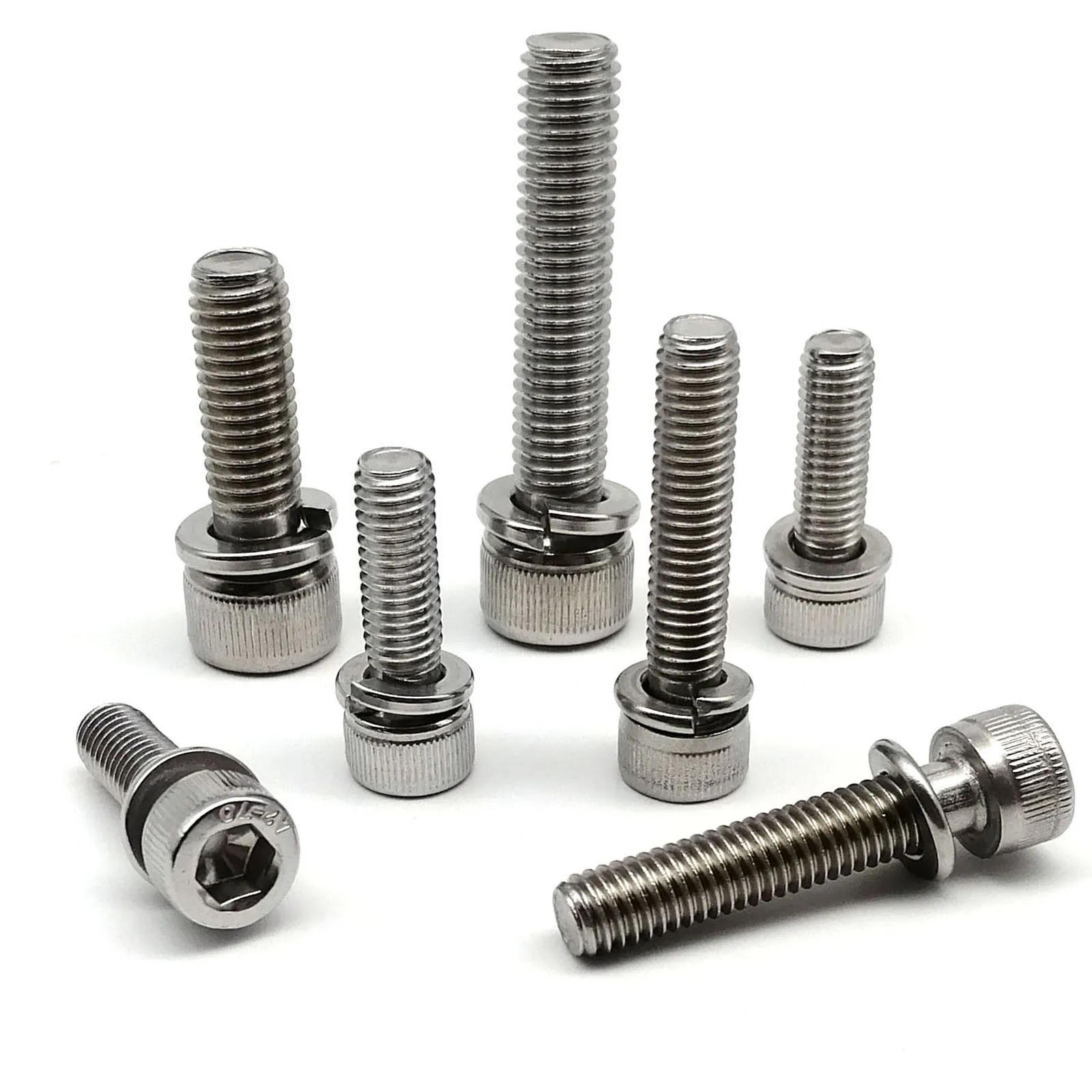 

M2 M2.5 M3 M4 M5 M6 M8 M10 304 A2 Stainless Steel Hexagon Hex Socket Cap Head SEM Screw with Spring Washer Gasket Assemble Bolt