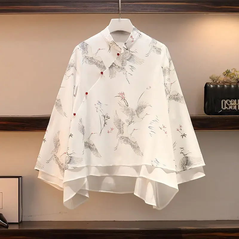 Традиционный китайский костюм-двойка Hanfu Crane больших размеров шифоновая