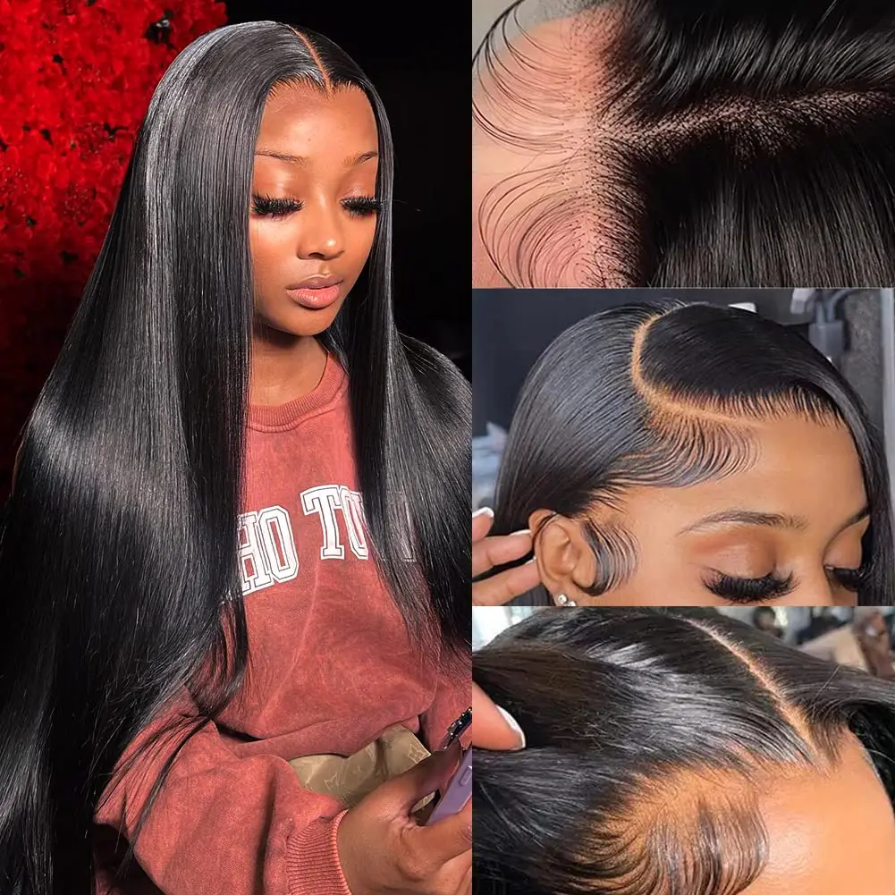 

32 Inches 13x4 Transparent Lace 100% Human Hair Wigs Straight Wig Natural Hair Line PrePlucked Bling Remy 13x6 Lace Frontal Wig