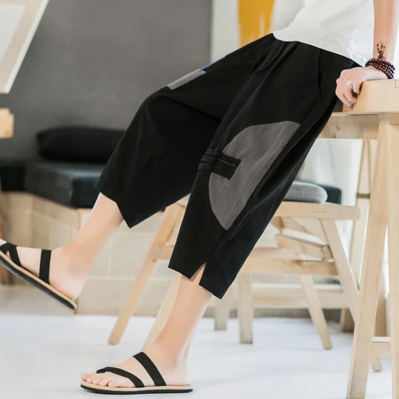 

2020 Men Harem Pants Chinese Style Ethnic Style Cotton Loose Elastic Waist Pants Streetwear Trousers Men Casual Pants 10977