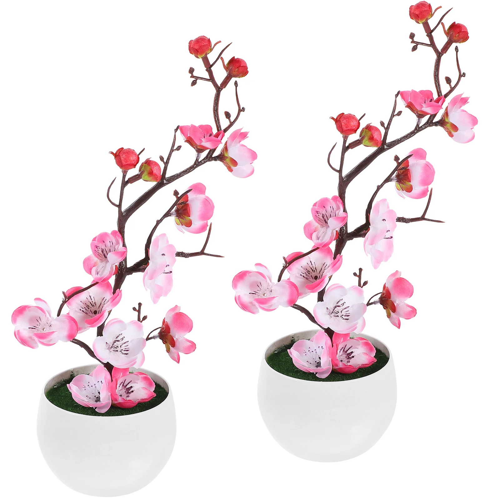 

2 Pcs Simulated Potted Artificial Realistic Plum Blossom Bonsai Faux Flowers Plastic Desktop False Fake