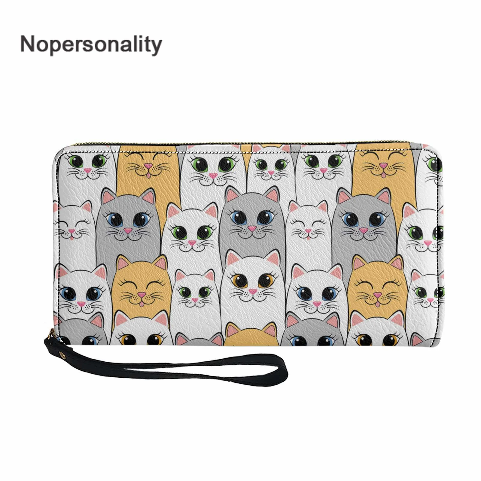 Nopersonality Women's Wallet Bag Fancy Sky and Cat Print Rectangle Leather Girl Purse Passport Cover Bag with Zipper for Lady