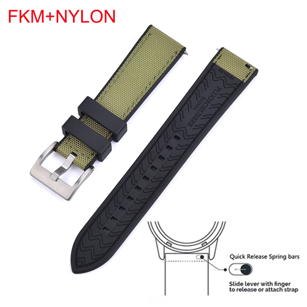 Strap 20mm 22mm Hybrid FKM Canvas Nylon Watch Band High Quality Quick Release Fluoro Rubber Sail Cloth Watchbands
