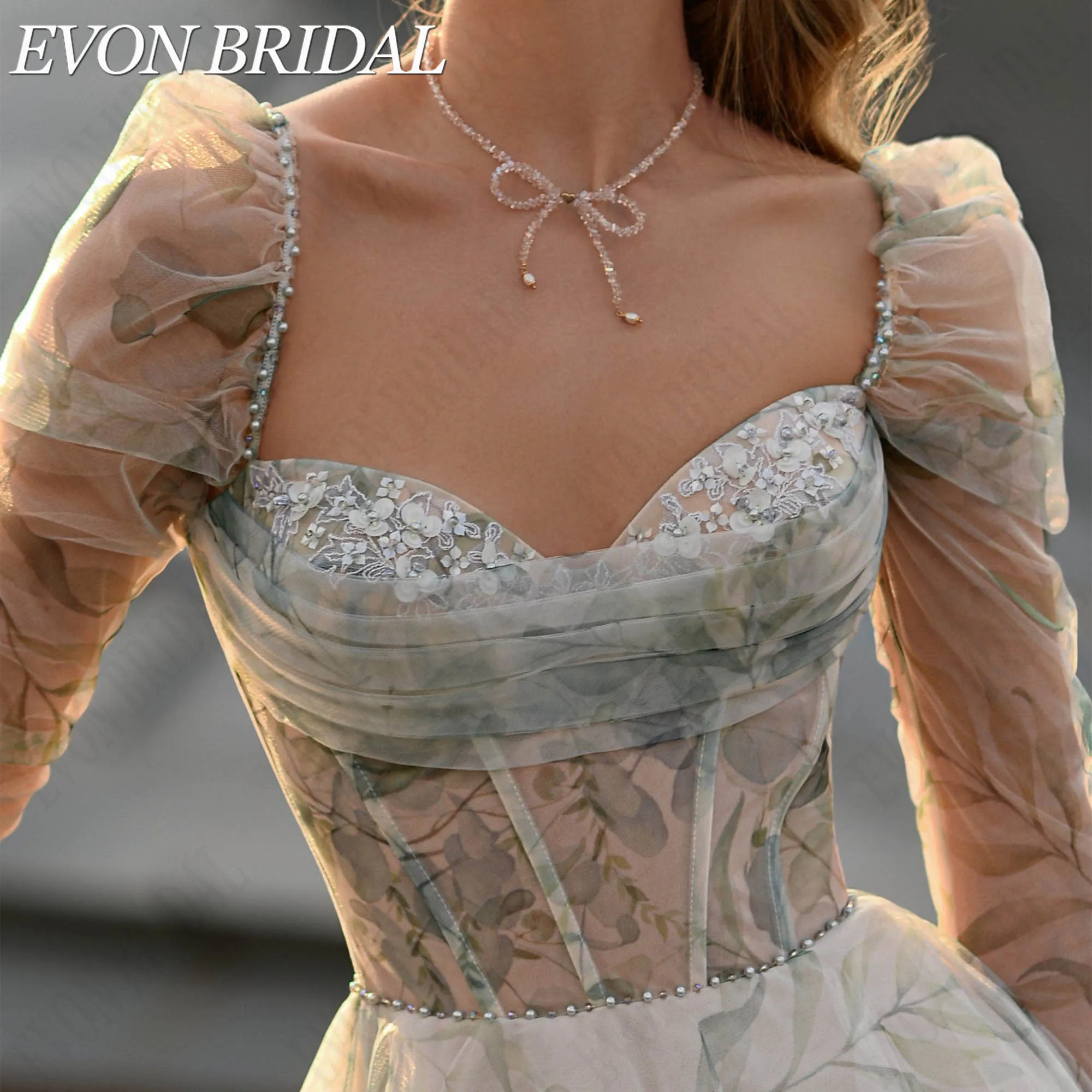 EVON BRIDAL Платья На Выпускной А-Силуэт Из Тюля Чайная Длина Сердечный Вырез Пышные Короткие Рукава Прилегающий Корсет Изготовлено На Заказ Платье На День Рождения Элегантное Платье На Бал Роскошное Платье На Галa (art.: 3920dbcb26e17) - 3920dbcb26e17