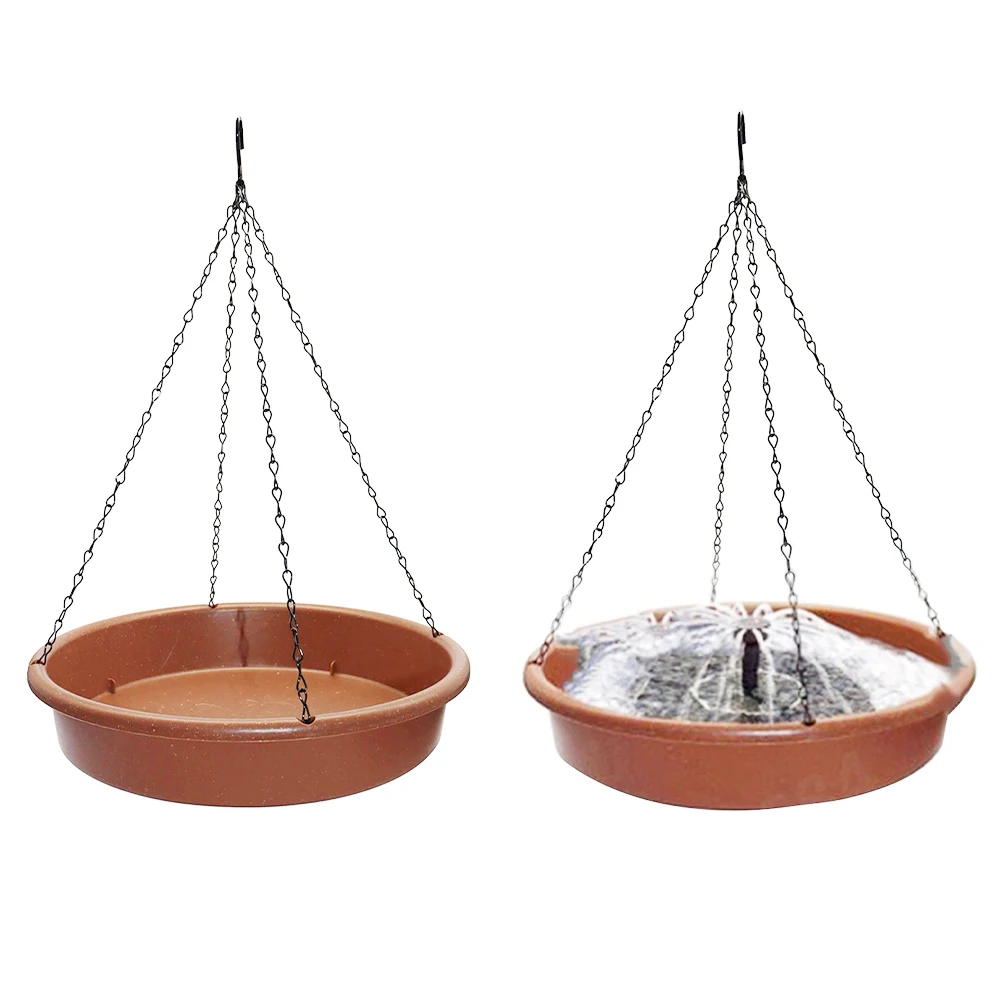 

2 In 1 Hanging Bird Feeder Bird Bath Tray Outdoor Solar Fountain Water Drinker Round Water Bowl For Birds Garden Yard Decoration