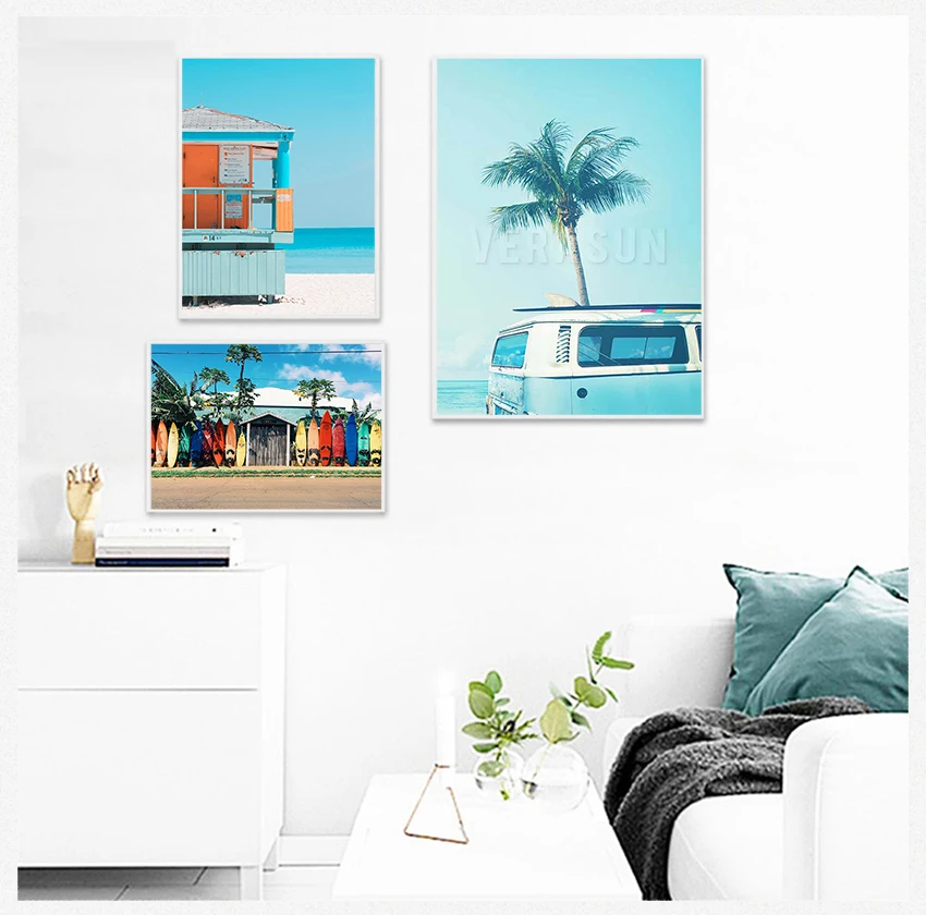 

Painting Nordic Posters And Prints Wall Pictures For Living Room Decor Sea Beach Surf Car Coconut Tree Quotes Wall Art Canvas