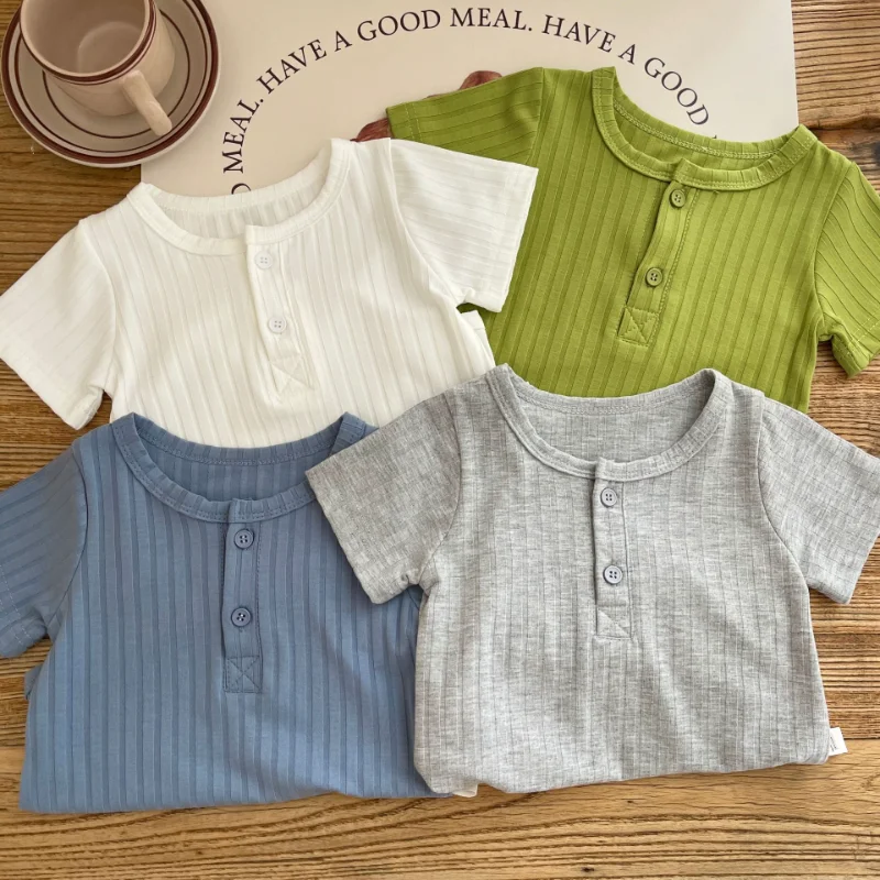 

Newborn Clothes Baby Pit Striped Romper Solid Color Jumpsuit Soft Home Clothing Leisure Triangle Climbing Suit Baby Clothes