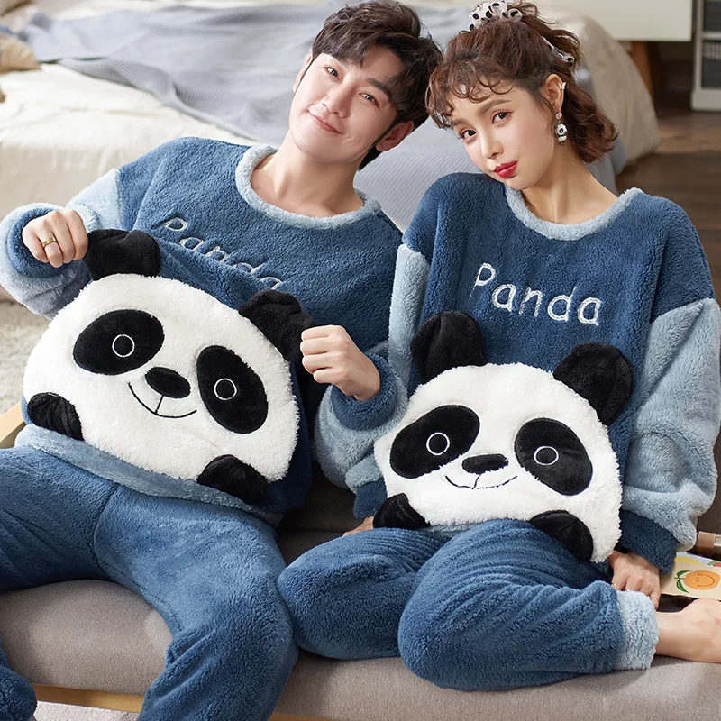 Couple pajamas Women's winter thick plush coral velvet cute dinosaur autumn and winter men's flannel pajamas