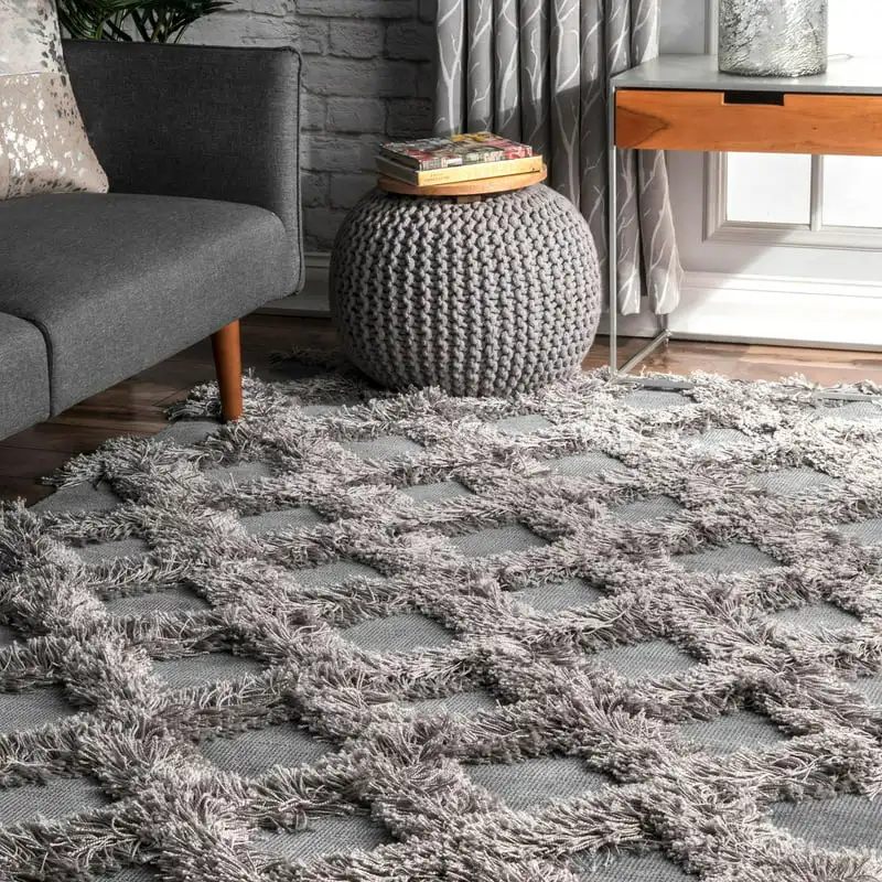 

Diamond Trellis Shag Area Rug, 4' x 6', Silver