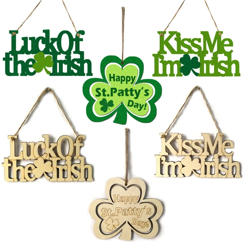 

St Patricks Day Sign Rustic Decoration Indoor Decor Hanging Ornament Wooden Pendant With Lanyard for Wall And Door