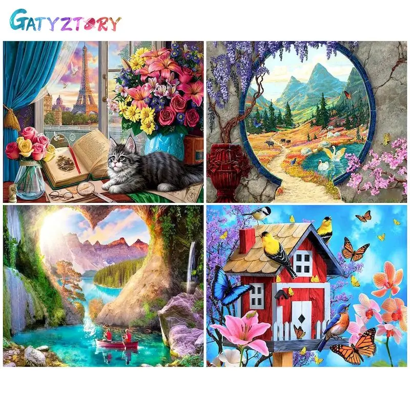 

GATYZTORY Frame DIY Painting By Number Flowers House Picture By Numbers Diy HandWorks Wall Art Picture For Home Decoration 60x75