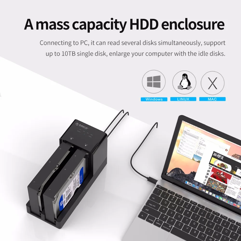 Фото ORICO 2-этажная док-станция для жесткого диска с автономным клоном SATA-USB 3.0 Док-станция для жесткого диска для корпуса жесткого диска 2,5/3,5 дюйма №4