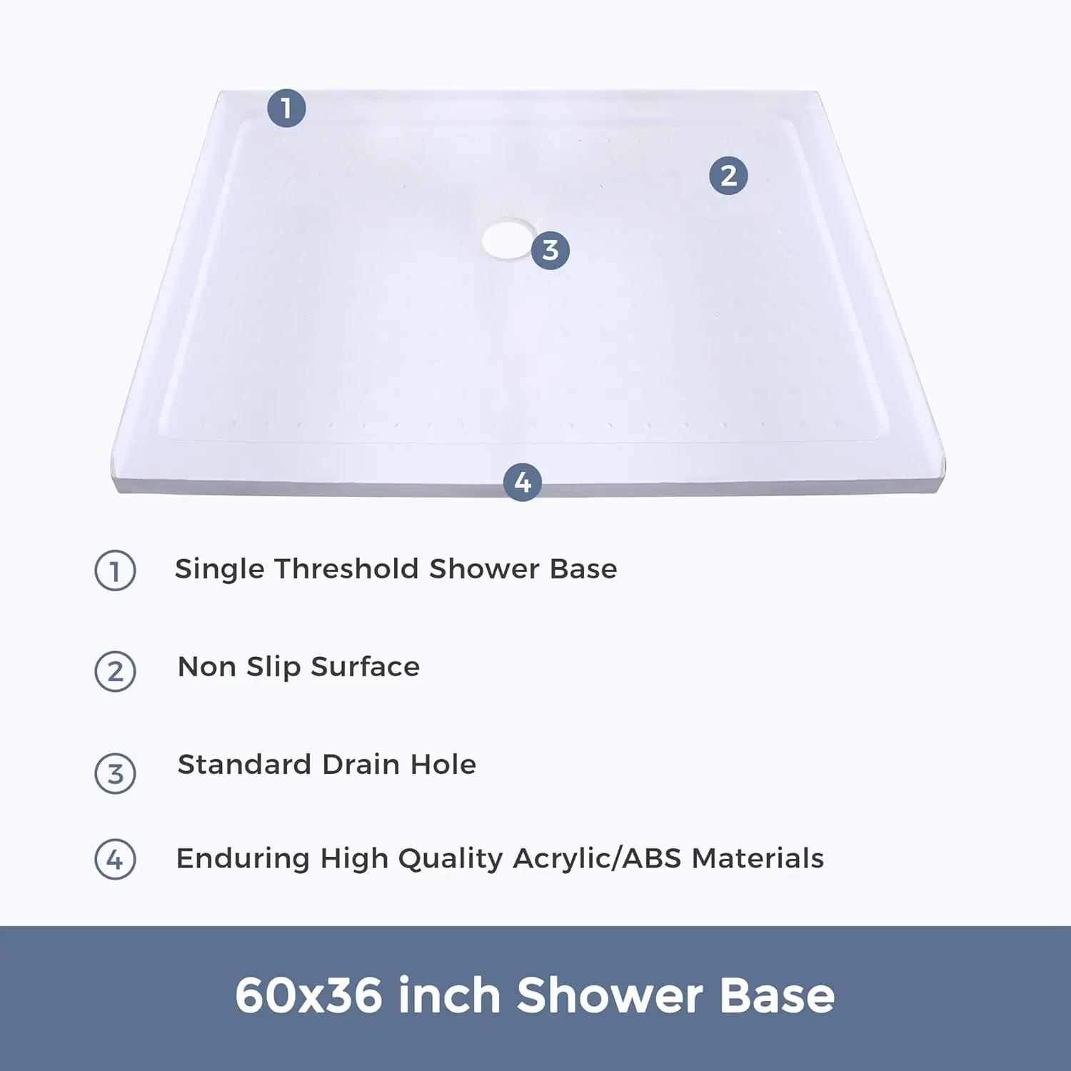Фото Прямоугольное акриловое душевое поддонное основание CUPC с центральным сливом, одинарным порогом и нескользящей поверхностью №5