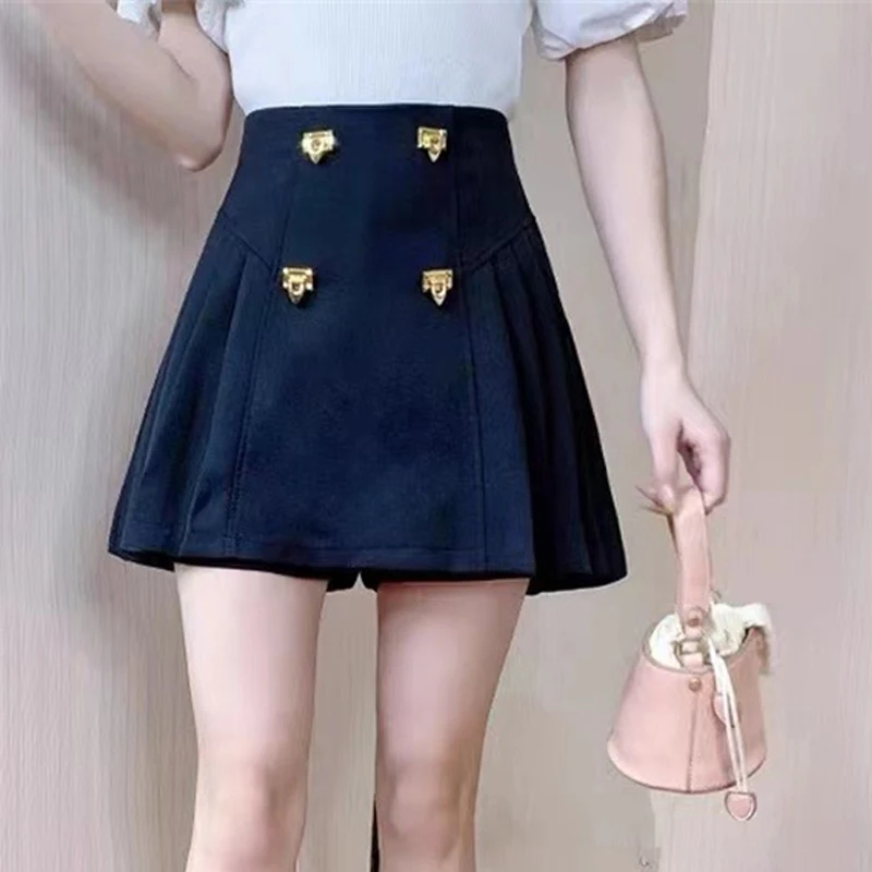 

Корейские плиссированные юбки, летняя дизайнерская мини-юбка с металлической пряжкой и высокой талией, женская элегантная повседневная офисная юбка в стиле Харадзюку для женщин, N603