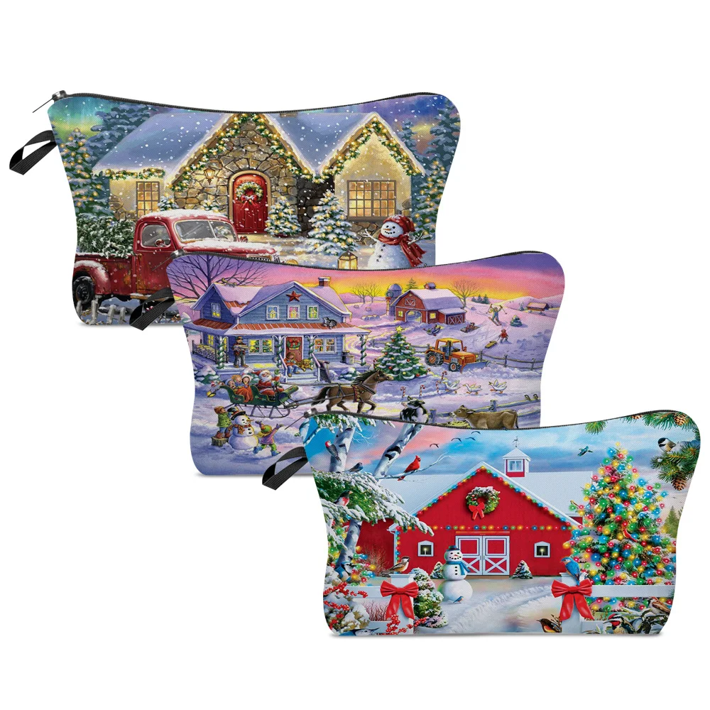 

Женская портативная косметичка, сумка для мытья с рождественским принтом, дорожная сумка для хранения, органайзер для туалетных принадлежн...