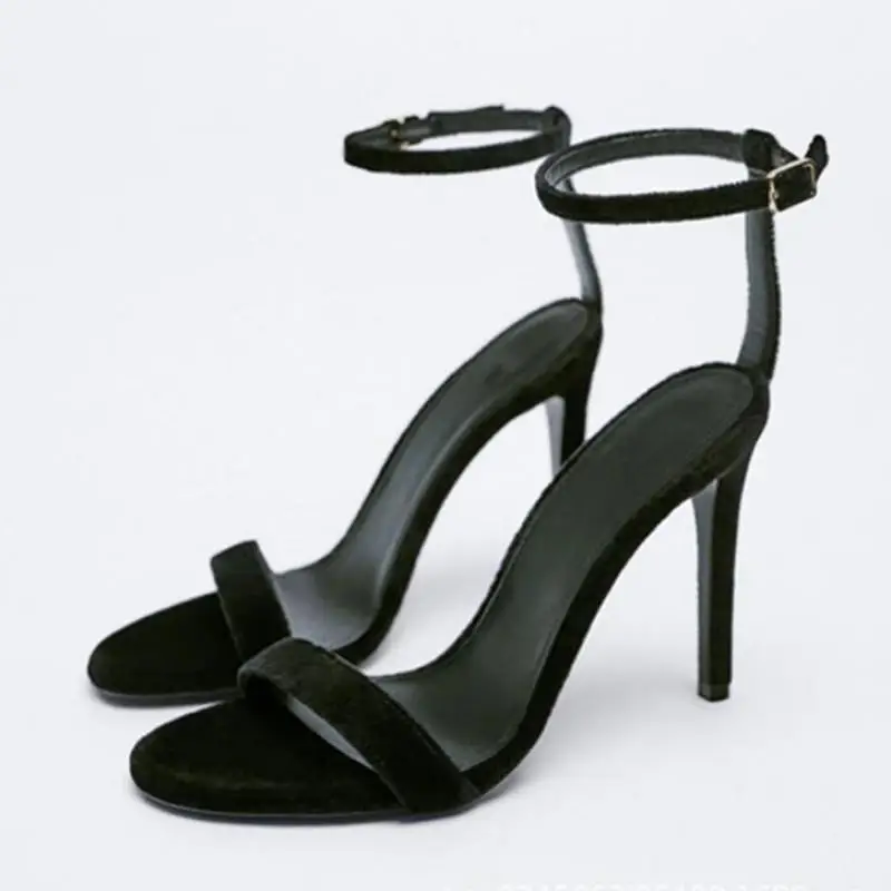 

2022 Summer New Women's Shoes Party High-heeled Thin Heels Sandals Black Suede Stiletto Sandals Roman Ankle Strap Sandalias