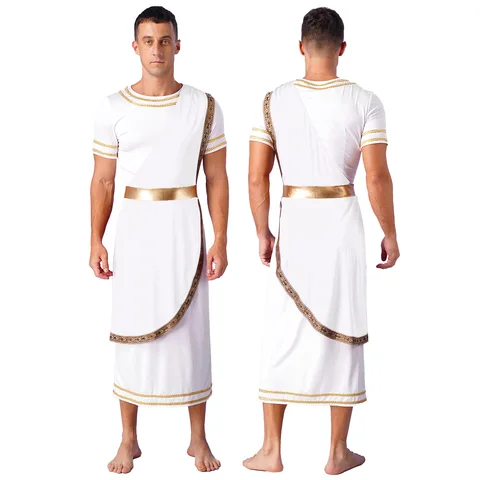 Мужское платье в стиле Древней Греции, искусственное платье, костюм для косплея и представлений с коротким рукавом в стиле ретро, Золотое Платье