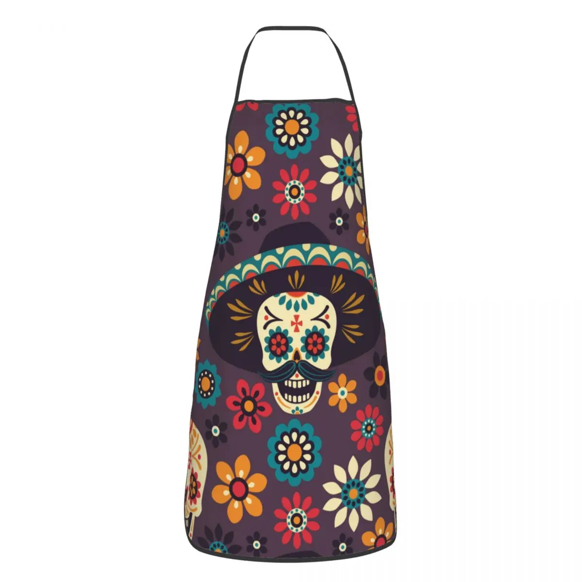 

Sugar Skull Floral Kitchen Baking Aprons Anti-greasy Day of the Dead Bib Tablier for Chef Barista Home Cleaning Gardening