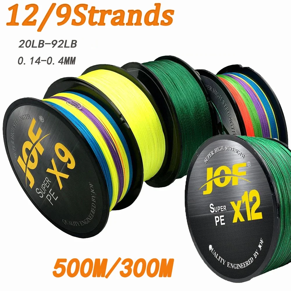 JOF 9/12Strands PE Fishing Line 300M 500M X9/X12 Multifilament Wire Carp Tool Pesca 9.0Kg-41.8Kg Saltwater