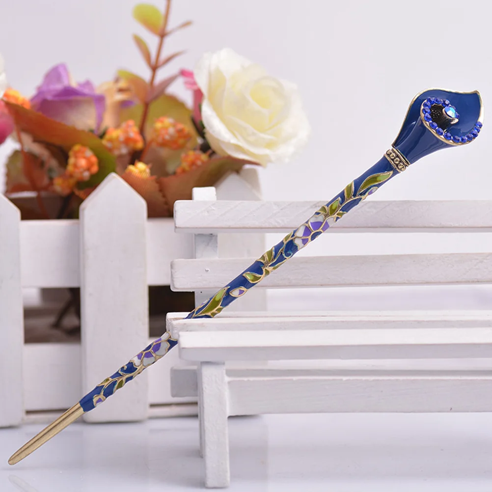 

Hair Sticks Chinese Accessories Metal Stick Chopsticks Women Japanese Flower Rhinestone Vintage Hairpin Crystal Decorative Updo