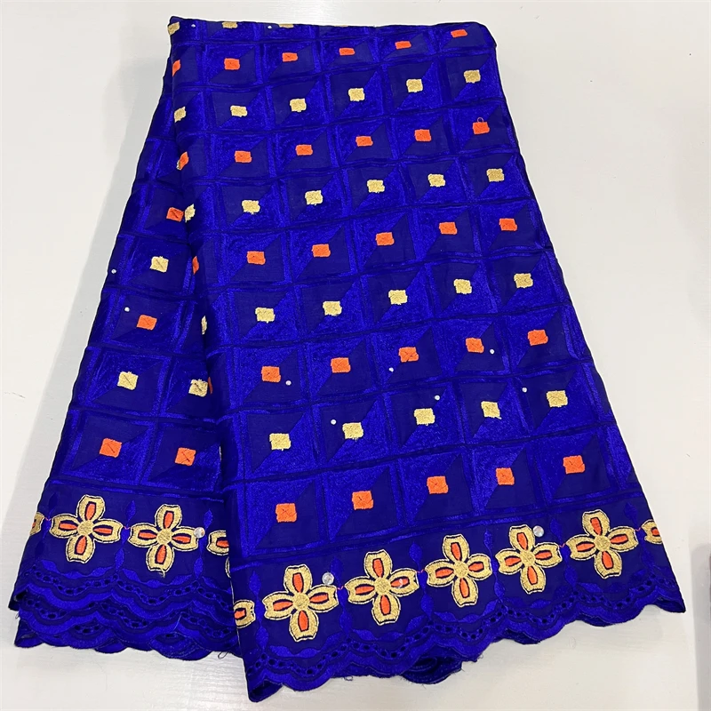 

Blue Swiss Voile Lace Fabric For Women Dress Embroidered African Lace Cotton Material 5 Yards