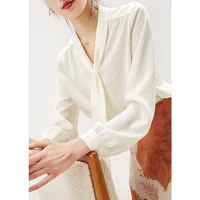 2022 autumn new white blouse women scarf collar acetate satin office lady womens tops and blouses blusas femininas elegantes