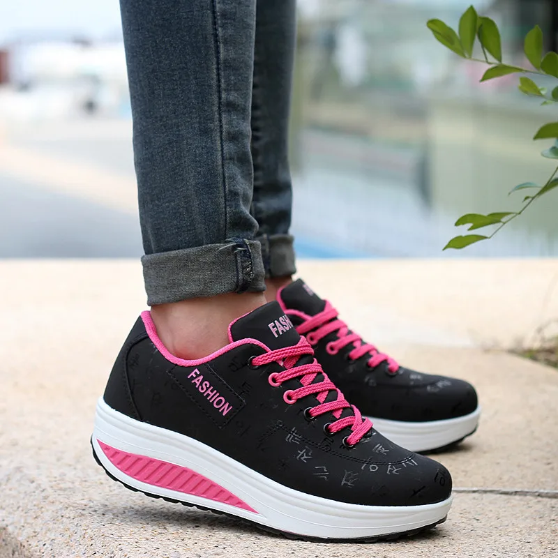 Women Fashion Sport Comfortable Breathable Ladies Smooth Casual Thick Bottom Walking Shake Shoes