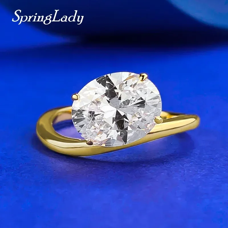 Фото SpringLady 18-каратное золото, 100% стерлинговое серебро 925 пробы, 8*10 мм, грушевидная огранка, высокоуглеродистые бриллианты, свадебные обручальные кольца, ювелирные изделия №1