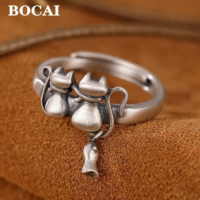 BOCAI оптовая продажа 100% S925 серебряные ювелирные изделия Ретро Милая Кошка