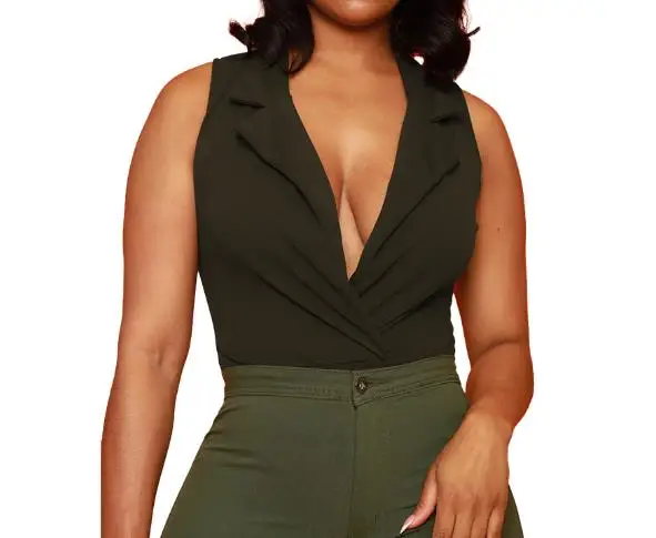 

Notched Collar Sleeveless Ruched Bodysuit