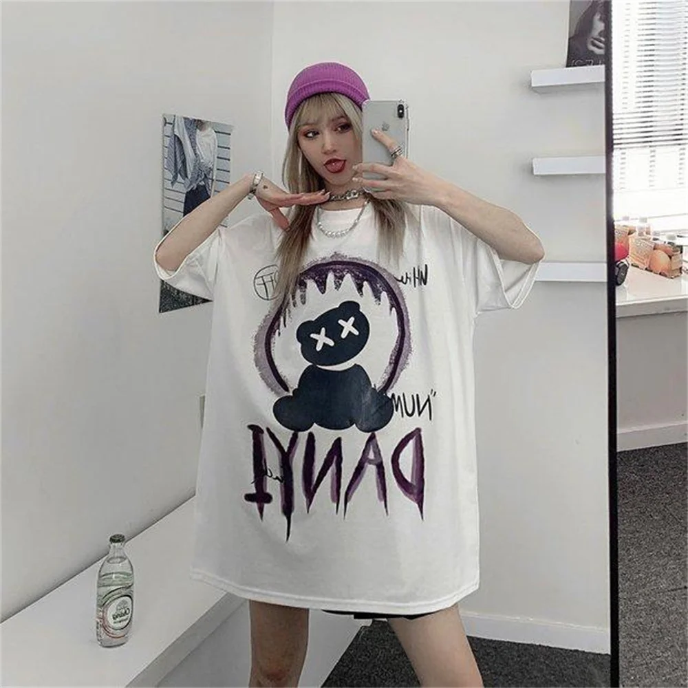 

Футболка женская в стиле Харадзюку, повседневная тенниска для девочек, крутая специальная майка в стиле K-POP, большие размеры 3XL, лето