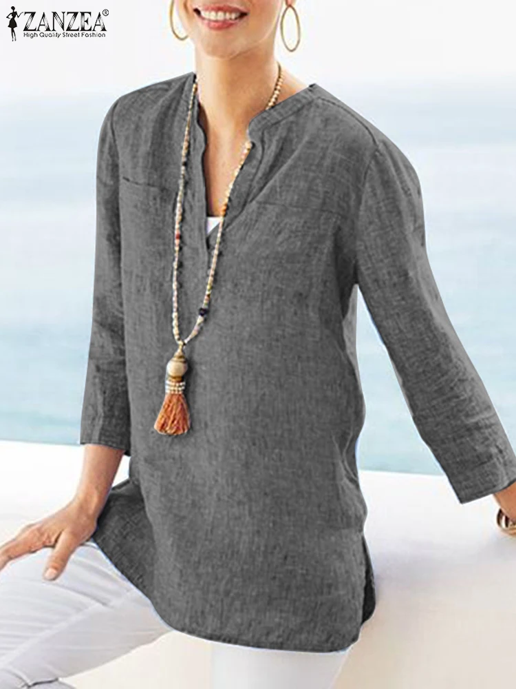 

ZANZEA Elegant V Neck Tops 2023 Spring Causal Blouses Fashion Women Blouse Ladies Office Shirt Solid Loose Blusas Retro Chemise